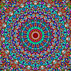 Colorful botanical kaleidoscope mandala pattern wallpaper design - bohemian abstract vector meditation background illustration