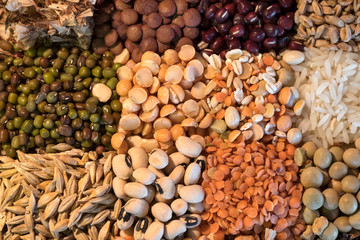 Mixed seeds, peas and pulses background