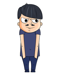 Cute cartoon young man with smug emotions. Vector illustration