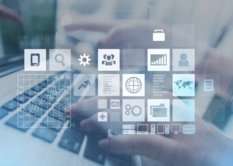 Business man hands using laptop