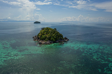 Aerial drone view of small island near Koh Lipe in Thailand