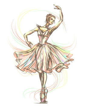 Graceful, beautiful dancing ballerina in gentle tones