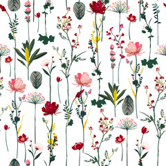 Fototapety  Kwitnące kwiaty botaniczne miękki i delikatny wzór na powtarzającym się projekcie wektora dla mody, tkaniny, tapety i wszystkich nadruków