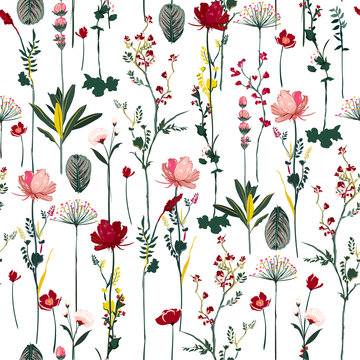 Blooming Botanical flowers  soft and gentle seamless pattern on vector repeat design for fashion,fabric,wallpaper and all prints