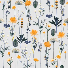 Wallpaper murals Vintage Flowers Seamless pattern vertical repeat in vector Soft and gentle botanical blooming garden flowers design