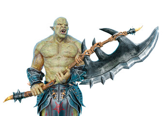 Green Orc Holding Huge Axe