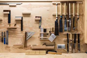 Set of professional tools for carpentry