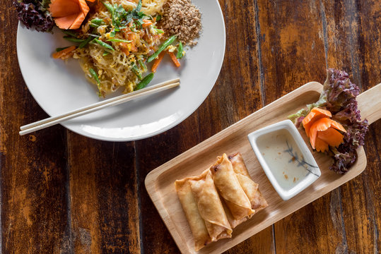 Spring rolls and Pad Thai