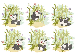 Foto op Plexiglas Leuke dierenstrips. Vectorillustratie van een reeks grappige Panda Bear © liusa