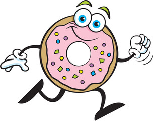 Cartoon illustration of a happy doughnut running.