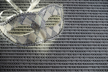 mask on a white paper background with binary code, abstraction, anonymity on the Internet