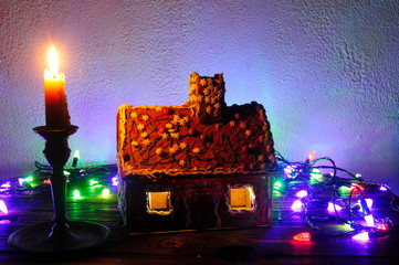 Gingerbread house on a christmas background - 268851116
