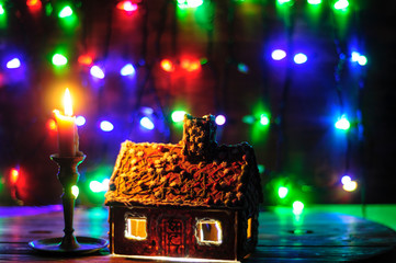 Gingerbread house on a christmas background - 268851158
