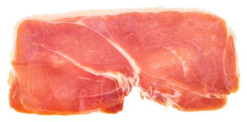 Italian prosciutto crudo or jamon. Raw ham. Isolated on white background