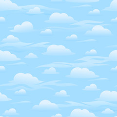 Blue sky clouds seamless pattern. Vector Illustration.