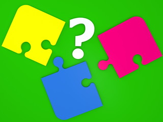 Randomly Puzzle and question mark concept on green