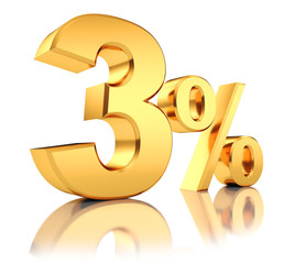 Obraz premium 3d render illustration. Golden three percent on a white background.