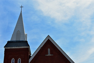 church steeple with blue sky