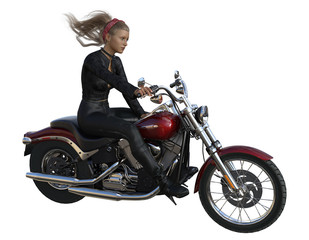 Obraz na płótnie Canvas 3d rendering of girl rider on motorcycle isolated on white background