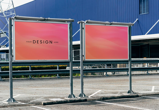 Parking Lot with Advertising Board Mockups