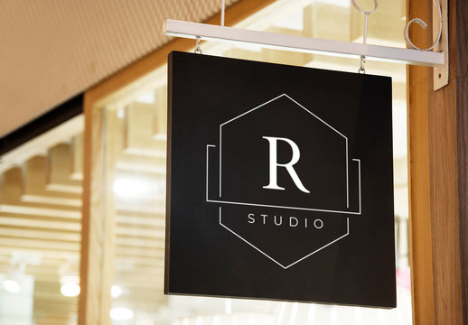 Black Sign Board Mockup at Coffee Shop