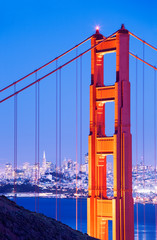 Close up of the Golden Gate Bridge at dusk, San Francisco. USA.