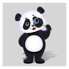 Cute Panda Bear With Magnifying Glass. Vector Illustration.