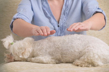 Woman practicing reiki therapy