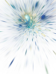 Abstract holiday background with blurred rays and sparkles. Fantastic golden and blue light effect. Digital fractal art. 3d rendering.