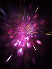 Abstract holiday background with blurred rays and sparkles. Fantastic golden and rose light effect. Digital fractal art. 3d rendering.
