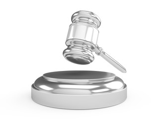 3D rendering Silver gavel, Judge Hammer