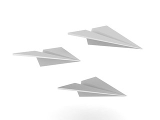 3D Rendering of three paper planes flying