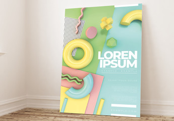 Pastel Poster Layout with 3D Geometric Shapes