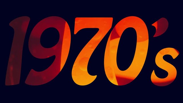 1970's seventies title logo animation with a blue background and an orange lava lamp filled text