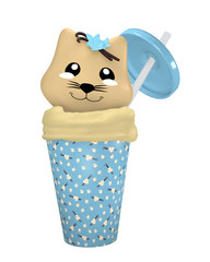 Kawaii Vanille Shake mit niedlichen Kätzchen. Auf weiß isoliert, 3d rendering