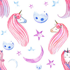 watercolor pattern with cute unicorns