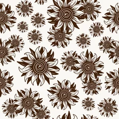 Wall murals Brown Seamless pattern with sunflower image