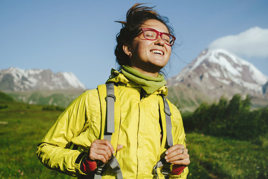 Young woman hiking in the mountains