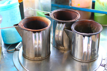 Stainless jug for preparing hot and iced coffee - traditional coffee drink jug - fresh coffee drink jug