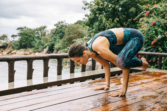 Woman doing yoga outdoors