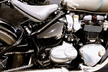 bangkok,thailand- May 12, 2019:Motor bike detail-A triumph motorcycle was showed in Motorcycle shop