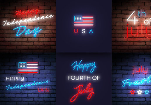 Fourth of July Neon Lights Social Media Post Layout Set
