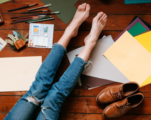 above view of a creative papercraft desckop