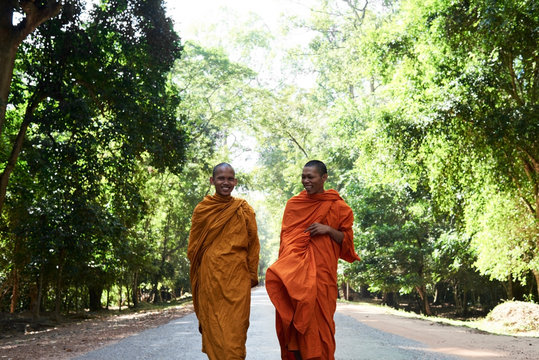 Monks at Angkor, Cambodia. - Powered by Adobe