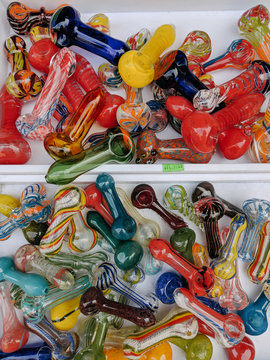 Lots of colorful glass pipes