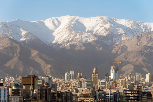 City at mountain with snow