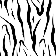 Texture wild animal skin. Zebra seamless pattern. Abstract lines ornament. Tiger skin, stripes pattern. Monochrome background. Amazing hand drawn graphics. Black and white stripes. Vector illustration