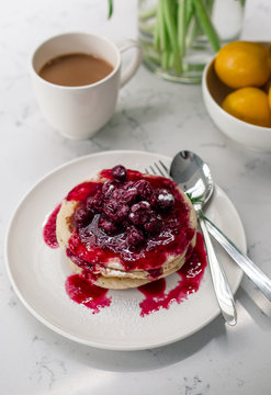 Pancakes with cherry compote