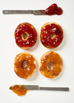 Toasted Bages with Apricot and Strawberry Jam