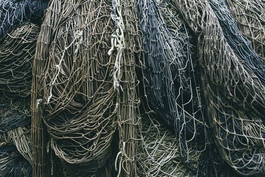 Detail of commercial fishing nets, ropes and equipment